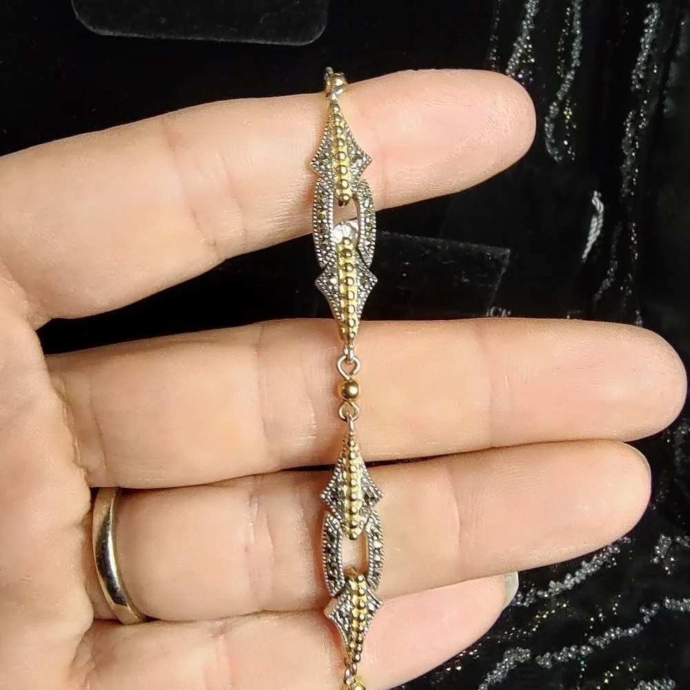 Judith Jack Bracelet Sterling Silver Marcasite Link Two Toned Bracelet!